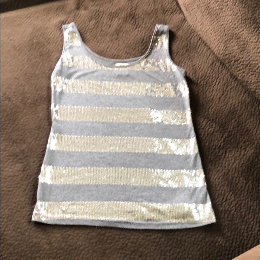 Grey stripe sequin tank